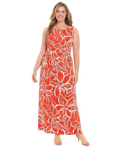 London Times Plus Floral-Print Halter-Neck Maxi Dress