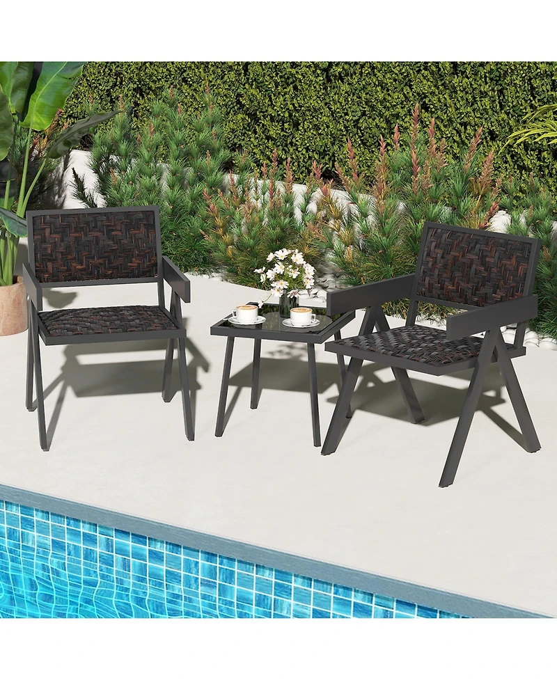 Slickblue 3-Piece Patio Pe Wicker Bistro Set with Quick-Drying Cushions and Coffee Table for Outdoor Use