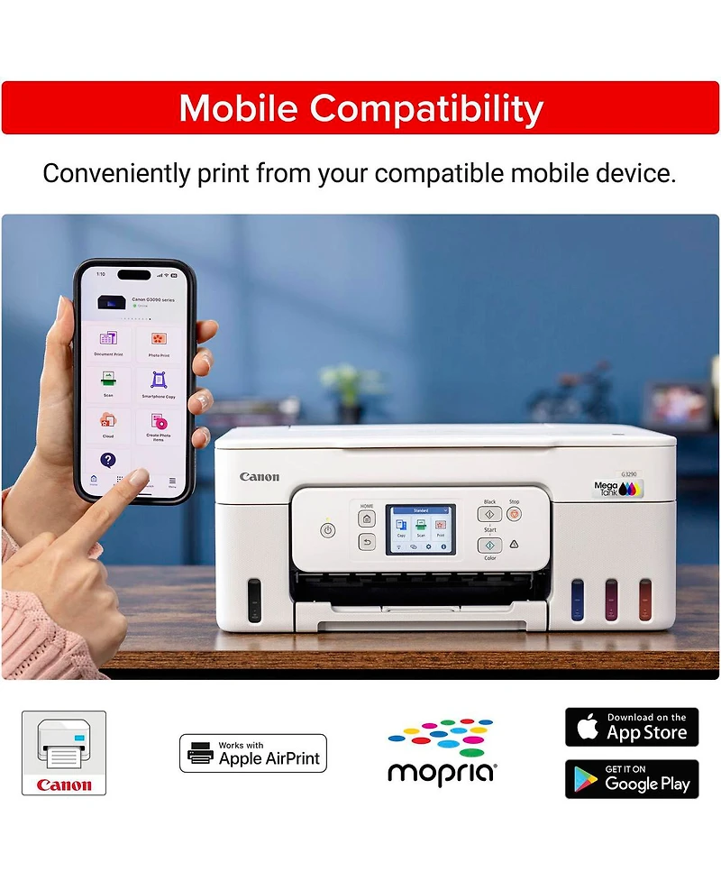 Canon MegaTank Pixma G3290 Wireless 3 In 1 White Printer with Lcd Touchscreen