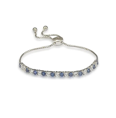 Suzy Levian New York Sterling Silver Sapphire & Created White Alternating Adjustable Bolo Bracelet