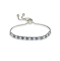Suzy Levian New York Sterling Silver Sapphire & Created White Alternating Adjustable Bolo Bracelet