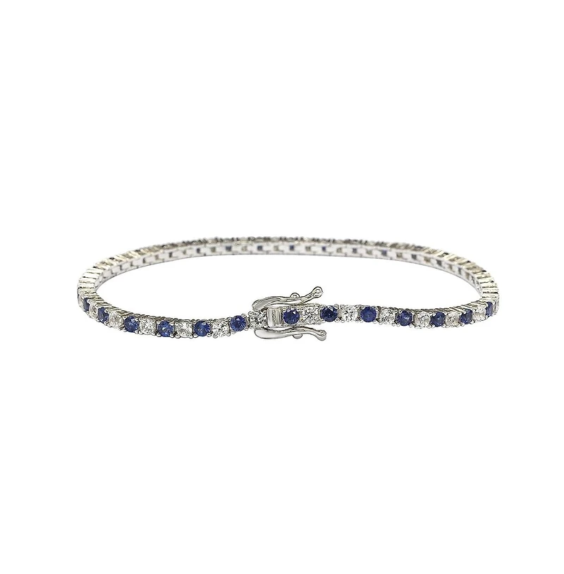 Suzy Levian New York Sterling Silver Sapphire & Created White Alternating Pave Tennis Bracelet