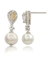 Suzy Levian New York Suzy Levian Sterling Silver Pearl & Pear Shape White Sapphire Earrings