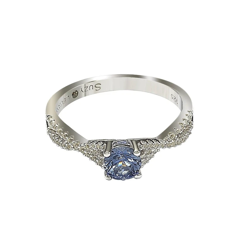 Suzy Levian Sterling Silver Sapphire & Created White Crossover Twist Center Stone Ring