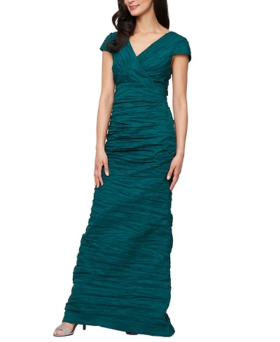 Alex Evenings Petite Long Crinkle Stretch Taffeta Dress