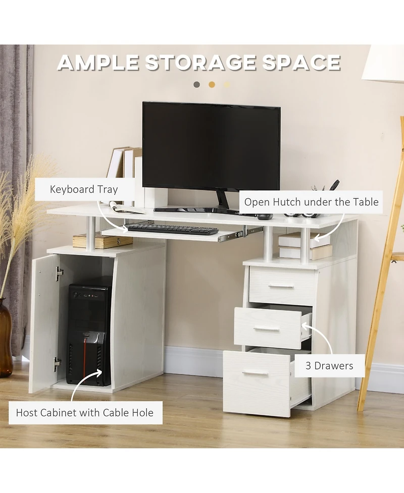 Homcom 47" Home Office Computer Desk w/ Storage Shelves, Keyboard Tray,