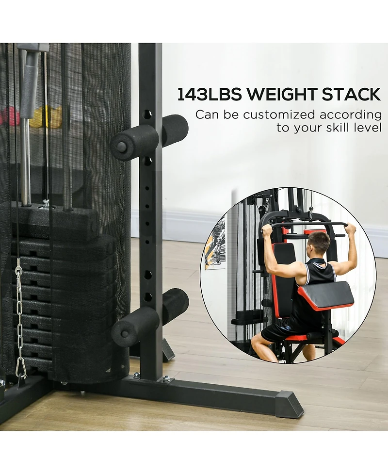 Soozier Multi Home Gym Equipment, Workout Station with 143lbs Weight Stack