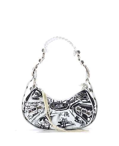 Pre-Owned Balenciaga Xs Le Cagole Graffiti Giant Studs Shoulder Bag Leather
