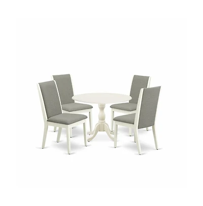 East West Furniture 5 Piece Dining Table Set Consists of 1 Drop Leaves Dining Table and 4 Shitake Linen Fabric Dining Room Chairs with High Back
