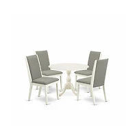 East West Furniture 5 Piece Dining Table Set Consists of 1 Drop Leaves Dining Table and 4 Shitake Linen Fabric Dining Room Chairs with High Back