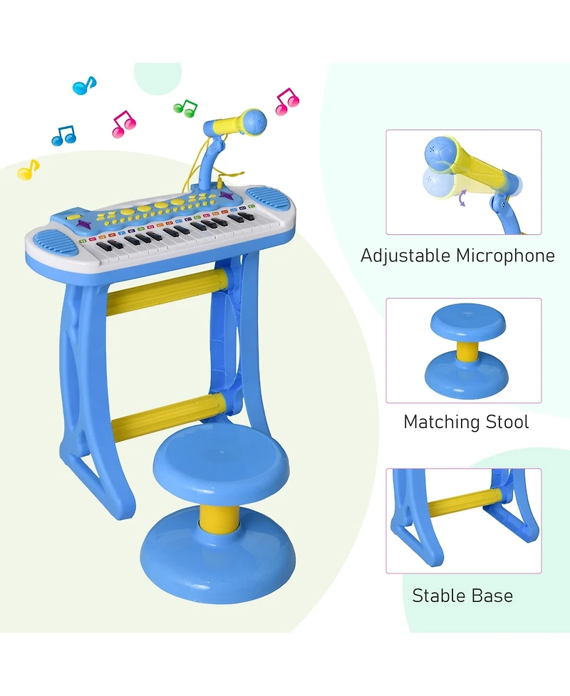 Qaba Kids Toddler Toy Piano Keyboard w/ Sitting Stool & Working Microphone,