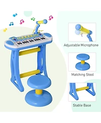 Qaba Kids Toddler Toy Piano Keyboard w/ Sitting Stool & Working Microphone,