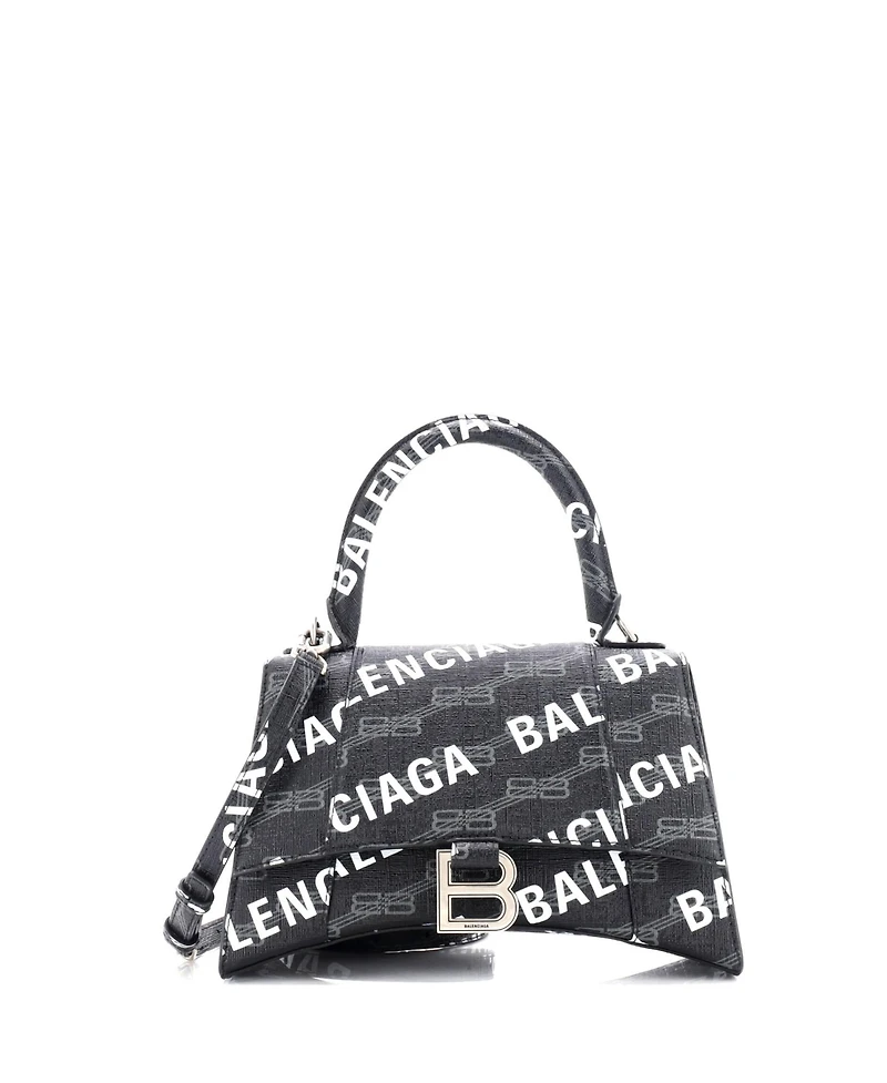 Pre-Owned Balenciaga Small Hourglass Top Handle Bag Monogram Coated Canvas