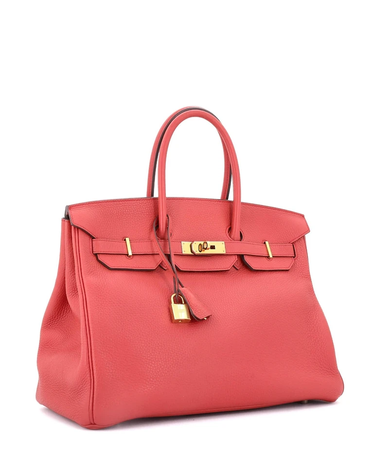 Pre-Owned Hermes Birkin 35 Handbag Pink Clemence with Gold Hardware