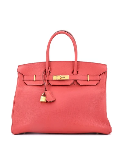 Pre-Owned Hermes Birkin 35 Handbag Pink Clemence with Gold Hardware