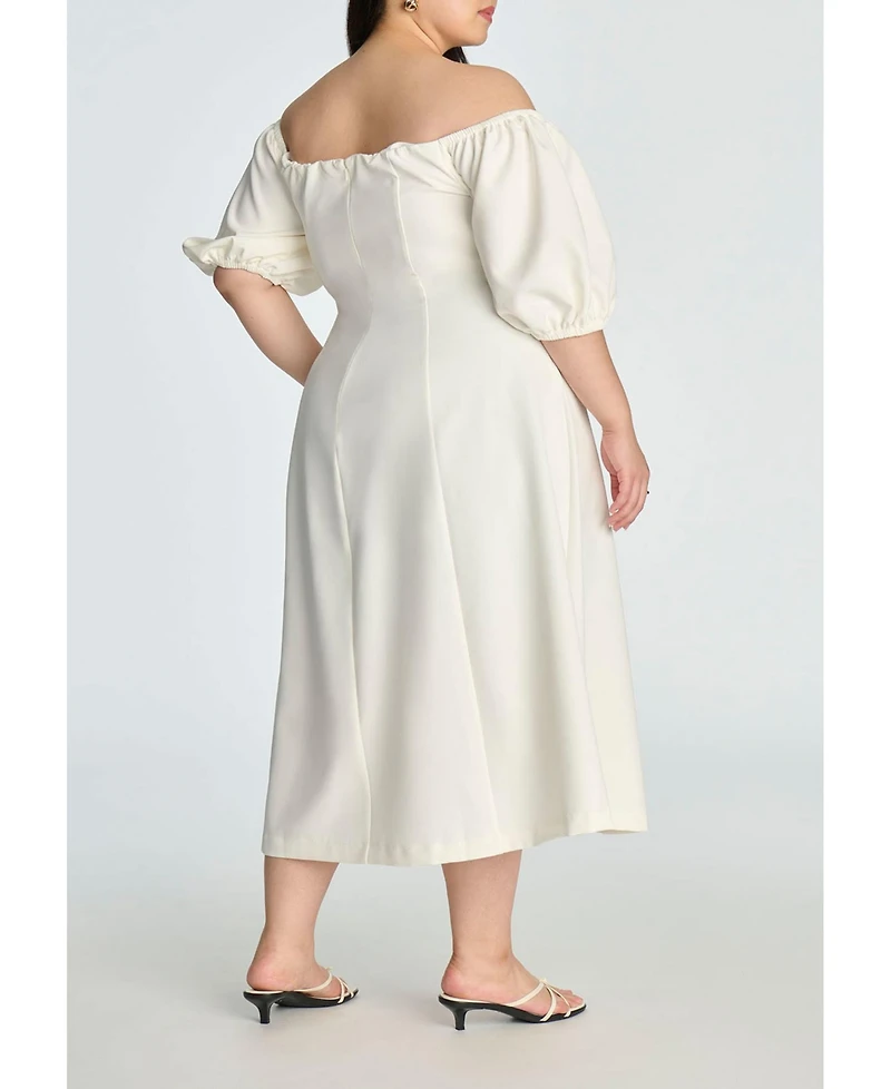 Eloquii Women's Plus Size Off The Shoulder Puff Sleeve Midi Dress