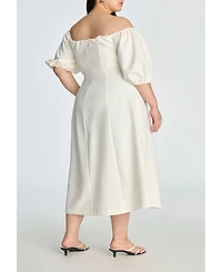 Eloquii Women's Plus Size Off The Shoulder Puff Sleeve Midi Dress