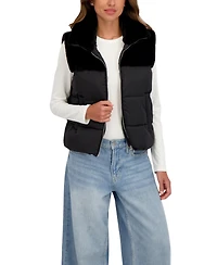 Sebby Collection Women's Short Mix Media Puffer Vest