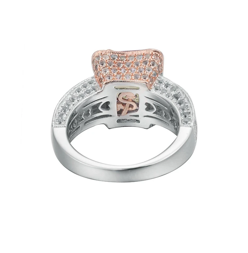 Suzy Levian Two-Tone Sterling Silver Emerald Cut Center Topaz Cocktail Milano Ring