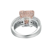 Suzy Levian Two-Tone Sterling Silver Emerald Cut Center Topaz Cocktail Milano Ring