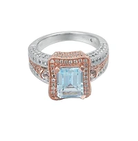 Suzy Levian Two-Tone Sterling Silver Emerald Cut Center Topaz Cocktail Milano Ring