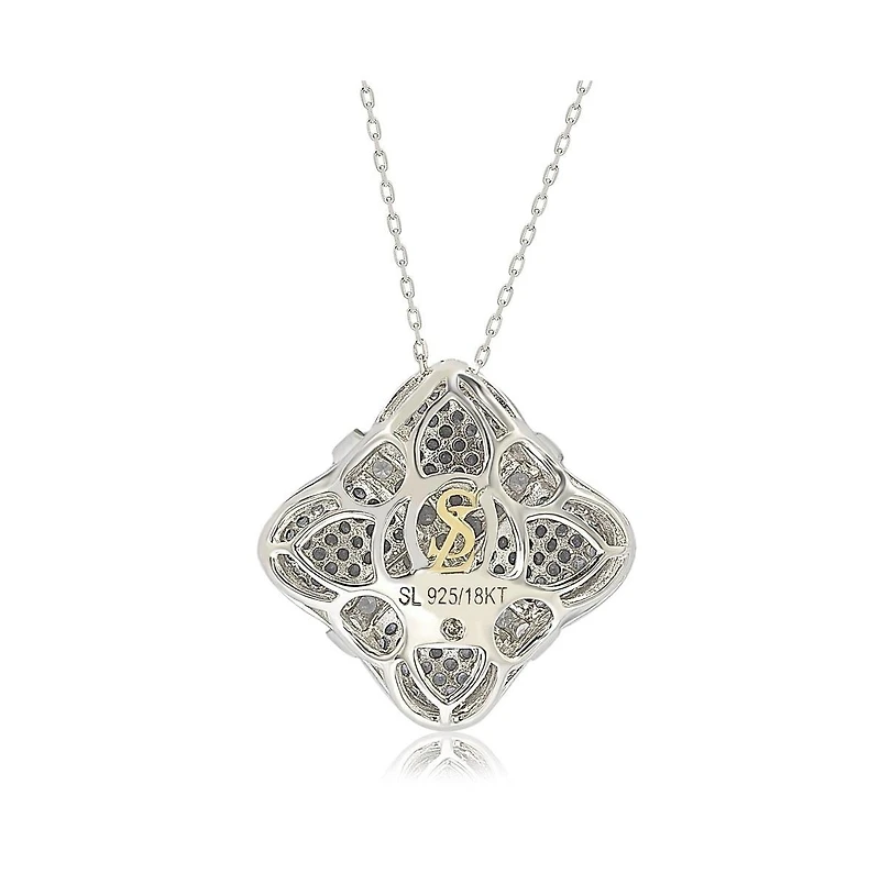 Suzy Levian Sterling Silver Sapphire & Created White Wrapped Cushion Pendant