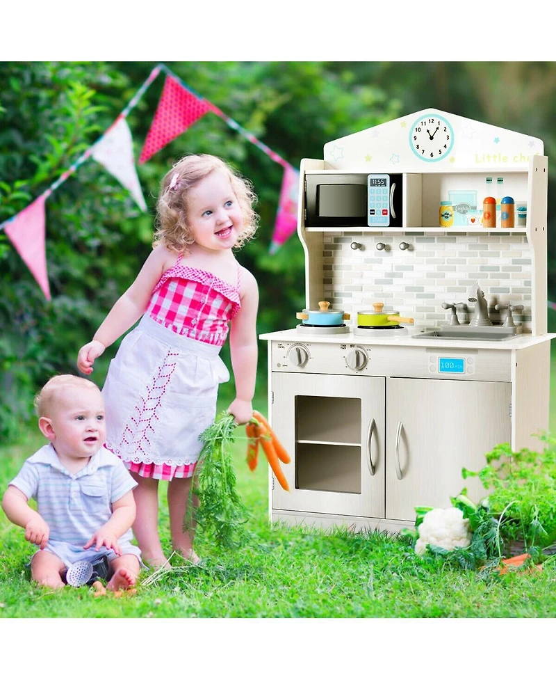 Kids Wooden Pretend Cooking Playset Cookware Kitchen