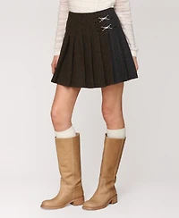 Avec Les Filles Women's Mixed Pattern Pleated Mini Skirt
