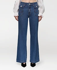 Avec Les Filles Women's Flare Leg Patch Pocket Denim Jeans
