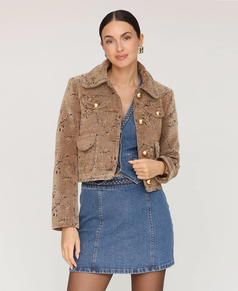 Avec Les Filles Women's Floral Corduroy Four Pocket Cropped Jacket