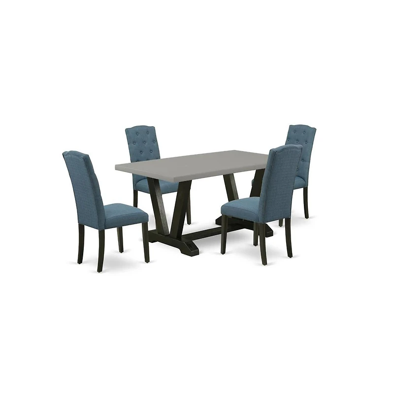 East West Furniture 5-Pc Dinette Room Set - 4 Padded Parson Chairs and 1 Modern Rectangular Cement Kitchen Table with Button Tufted Chair Back
