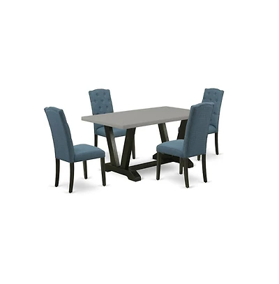 East West Furniture 5-Pc Dinette Room Set - 4 Padded Parson Chairs and 1 Modern Rectangular Cement Kitchen Table with Button Tufted Chair Back