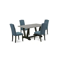 East West Furniture 5-Pc Dinette Room Set - 4 Padded Parson Chairs and 1 Modern Rectangular Cement Kitchen Table with Button Tufted Chair Back