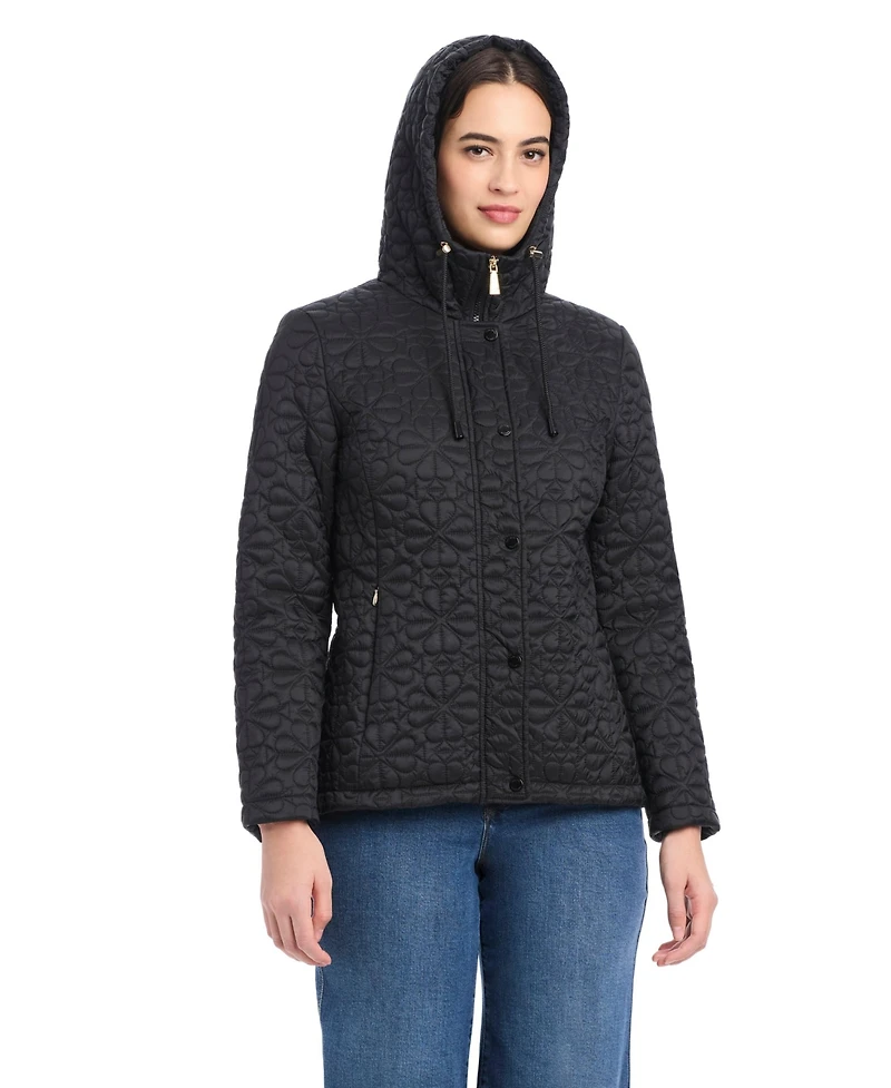 kate Spade new york Women's Short Flower Quilted Jacket With Hood