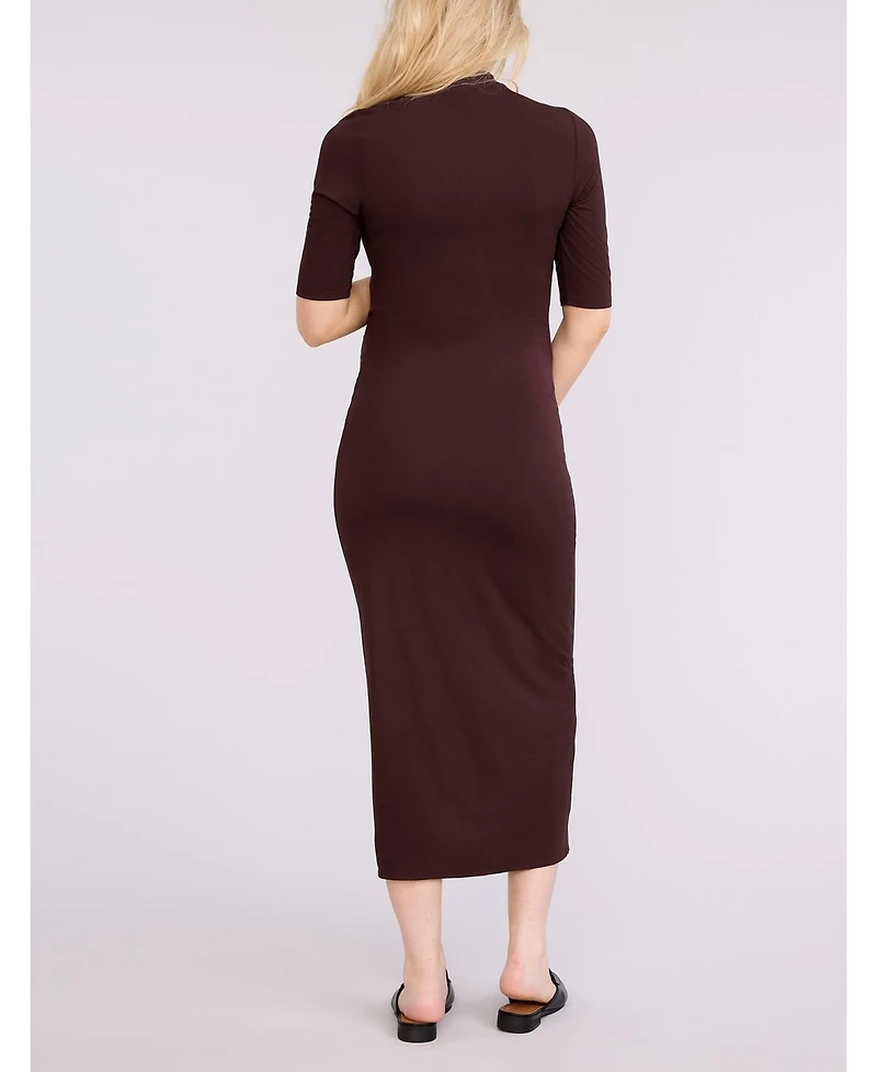 Motherhood Maternity Women's Mock Neck 3/4 Sleeve Ribbed Maxi Dress