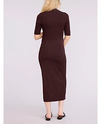Motherhood Maternity Women's Mock Neck 3/4 Sleeve Ribbed Maxi Dress