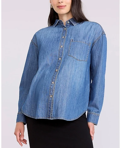 Women's Long Sleeve Button-Up Denim Shirt - Motherhood Maternity