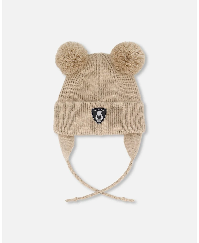 Deux par Toddler Unisex Lined Knit Hat with Pompoms Chanterelle - Baby|Toddler