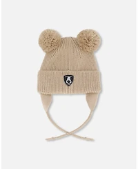 Deux par Toddler Unisex Lined Knit Hat with Pompoms Chanterelle - Baby|Toddler