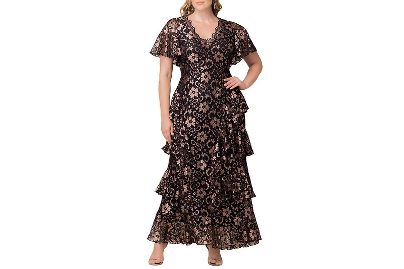 Kiyonna Women's Mon Ange Tiered Lace Evening Gown