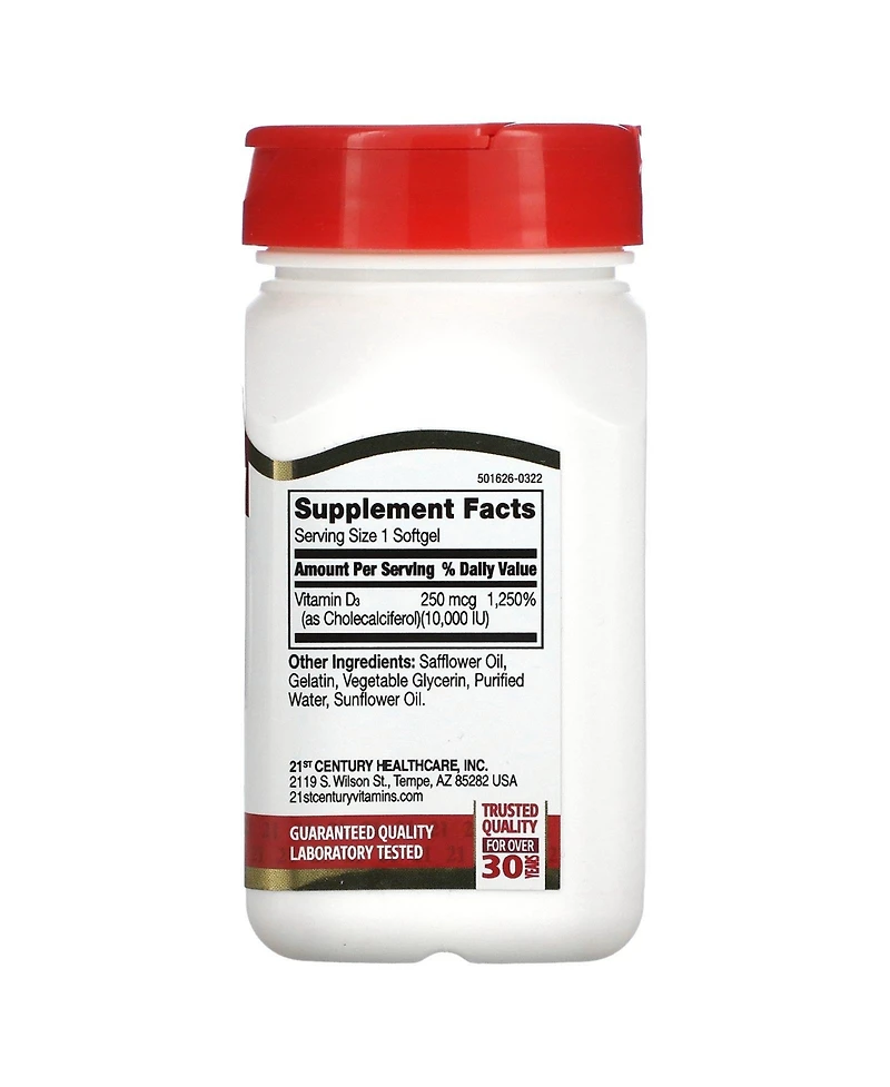 21st Century Vitamin D3 250 mcg (10 000 Iu)