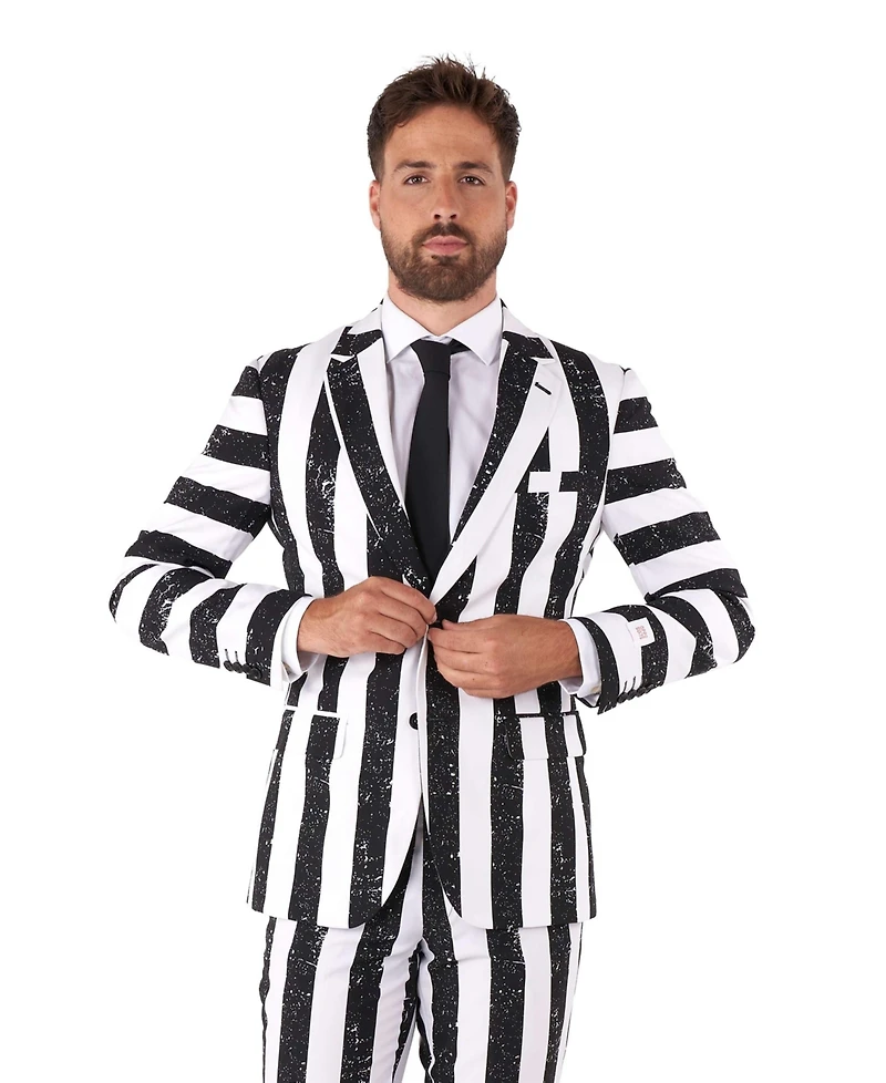 OppoSuits Men's Beetlejuice Premium Costume - 80s Halloween Outfit Slim Fit Black White Includes Blazer, Pants and Tie