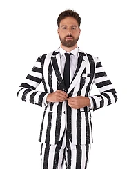 OppoSuits Men's Beetlejuice Premium Costume - 80s Halloween Outfit Slim Fit Black White Includes Blazer, Pants and Tie