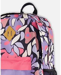 Deux par Deux Girl Kids Backpack Black Retro Flower Print - Toddler|Child