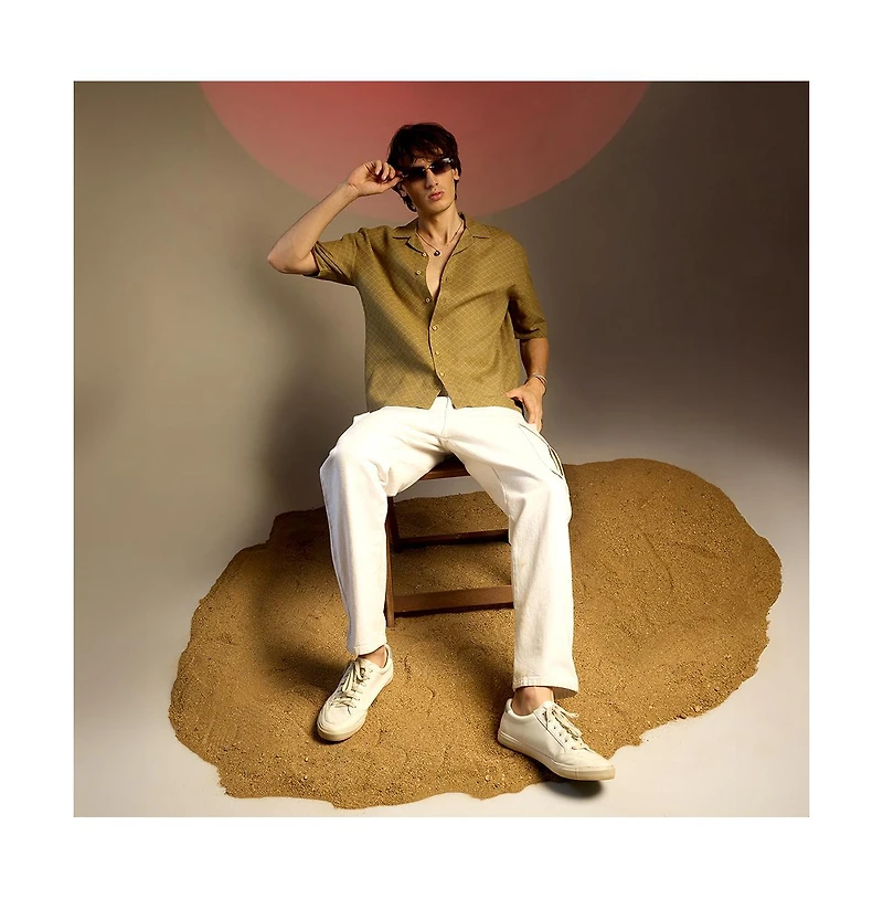 Campus Sutra Men's Quad-Lined Oversized Shirt