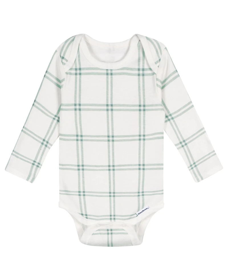 Gerber Baby Neutral 5-Pack Long Sleeve Bodysuits, Green Heather, 0-3 Months