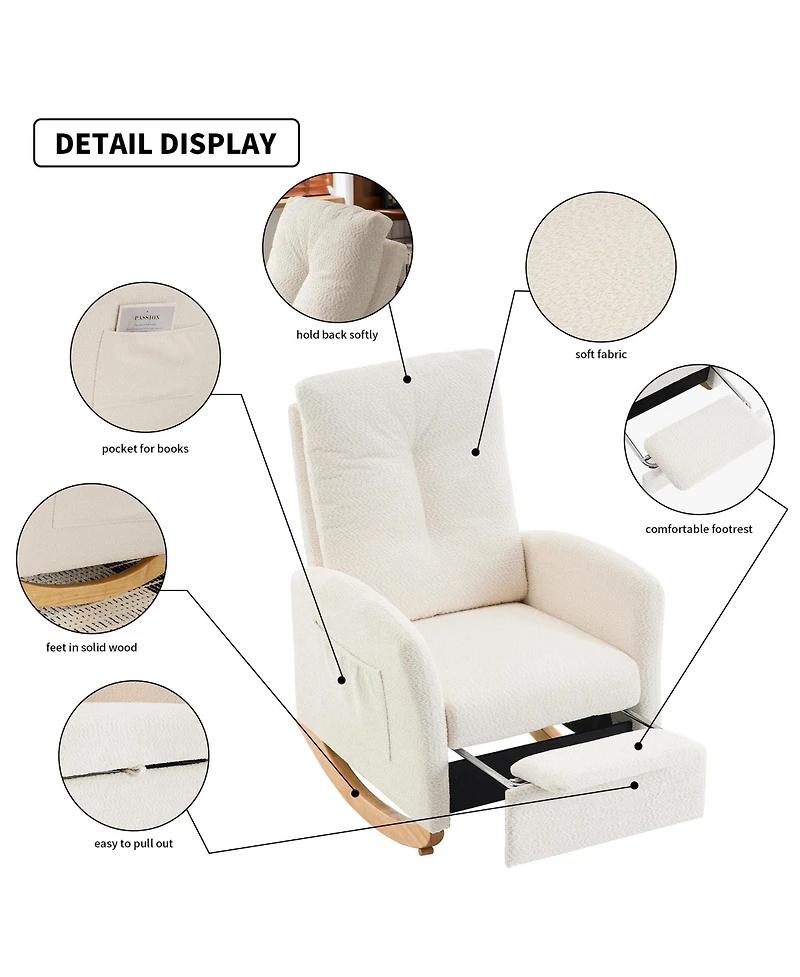 Casainc Rocking Chair with Footrest High Back Rubber Wood Legs