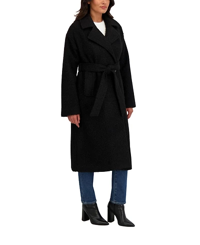 Sebby Collection Women's Long Belted Boucle Wrap Coat