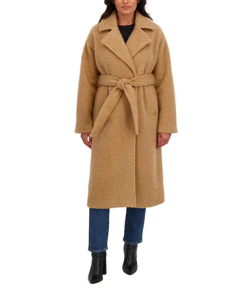Sebby Collection Women's Long Belted Boucle Wrap Coat