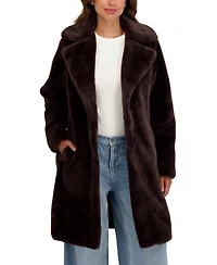 Sebby Collection Women's Faux Fur Notch Collar 3/4 Coat